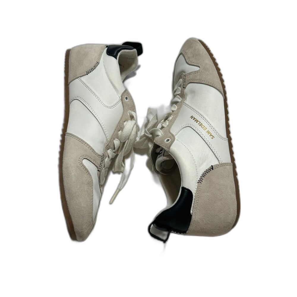 Sam Edelman ZARIA LACE UP SNEAKER White & Light Beige Low-Top Sz 8.5 Women’s